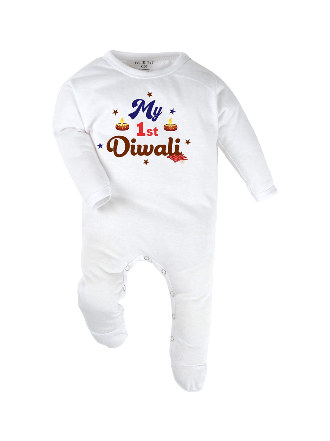 

FFLIRTYGO Kids Diwali Printed Cotton Sleepsuit, White