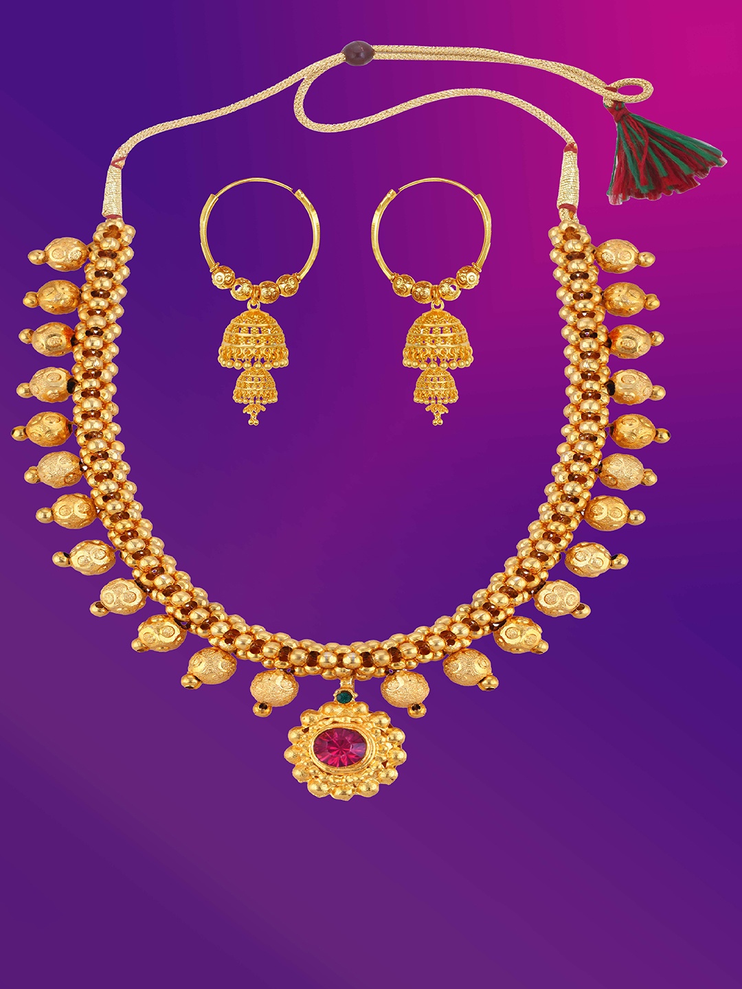 

Lila Gold-Plated Stone-Studded & Beaded Jewellery Set
