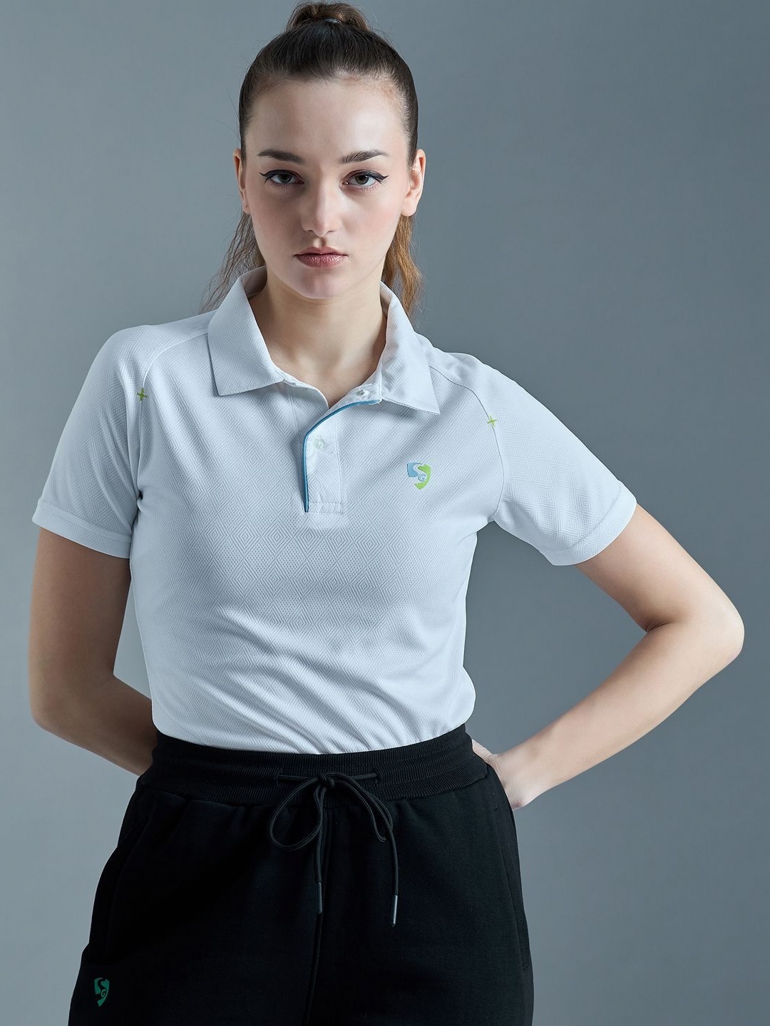 

SG Women Solid Polo Collar T-shirt, Blue