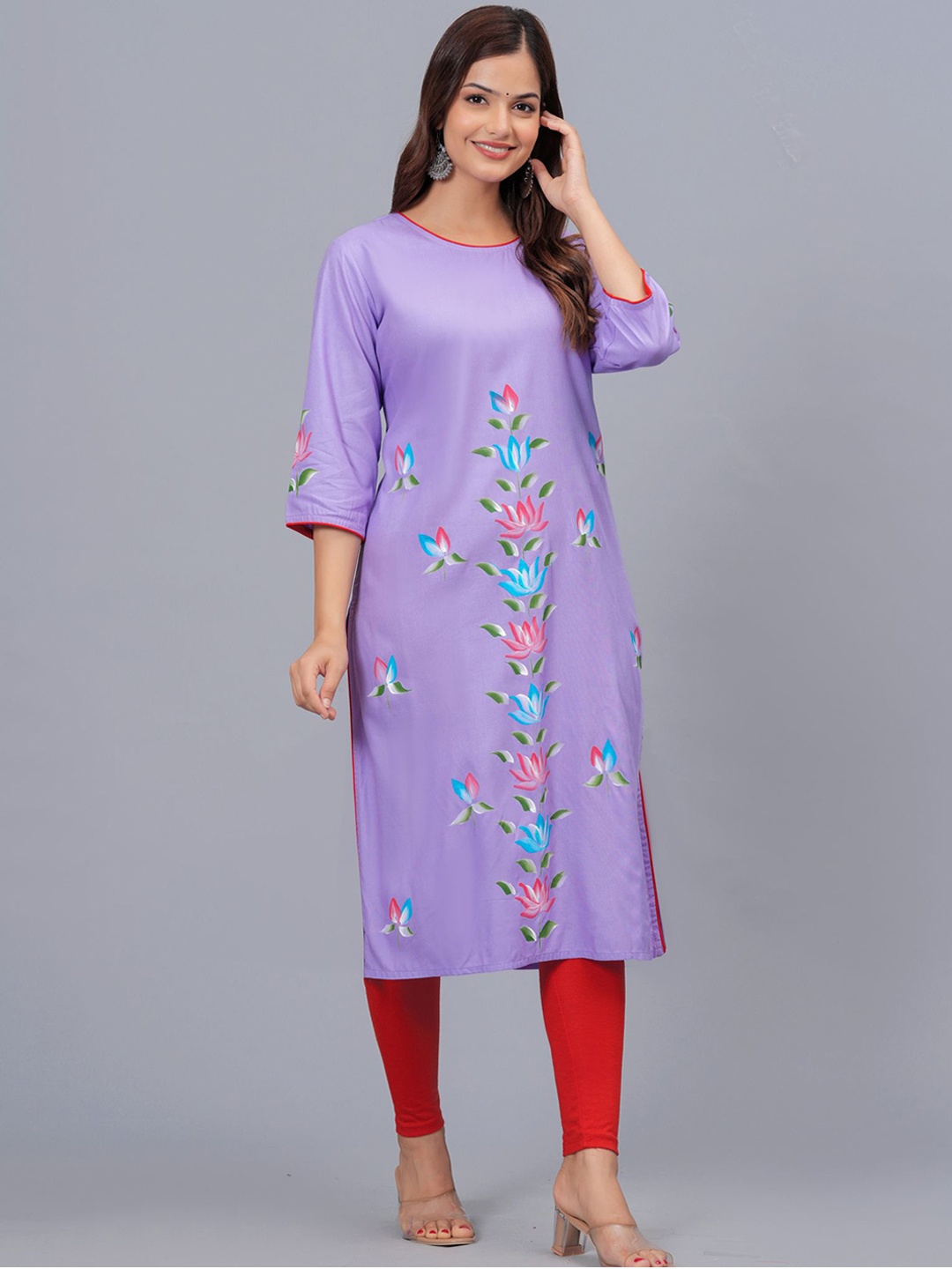 

Bachuu Floral Printed Straight Kurta, Lavender