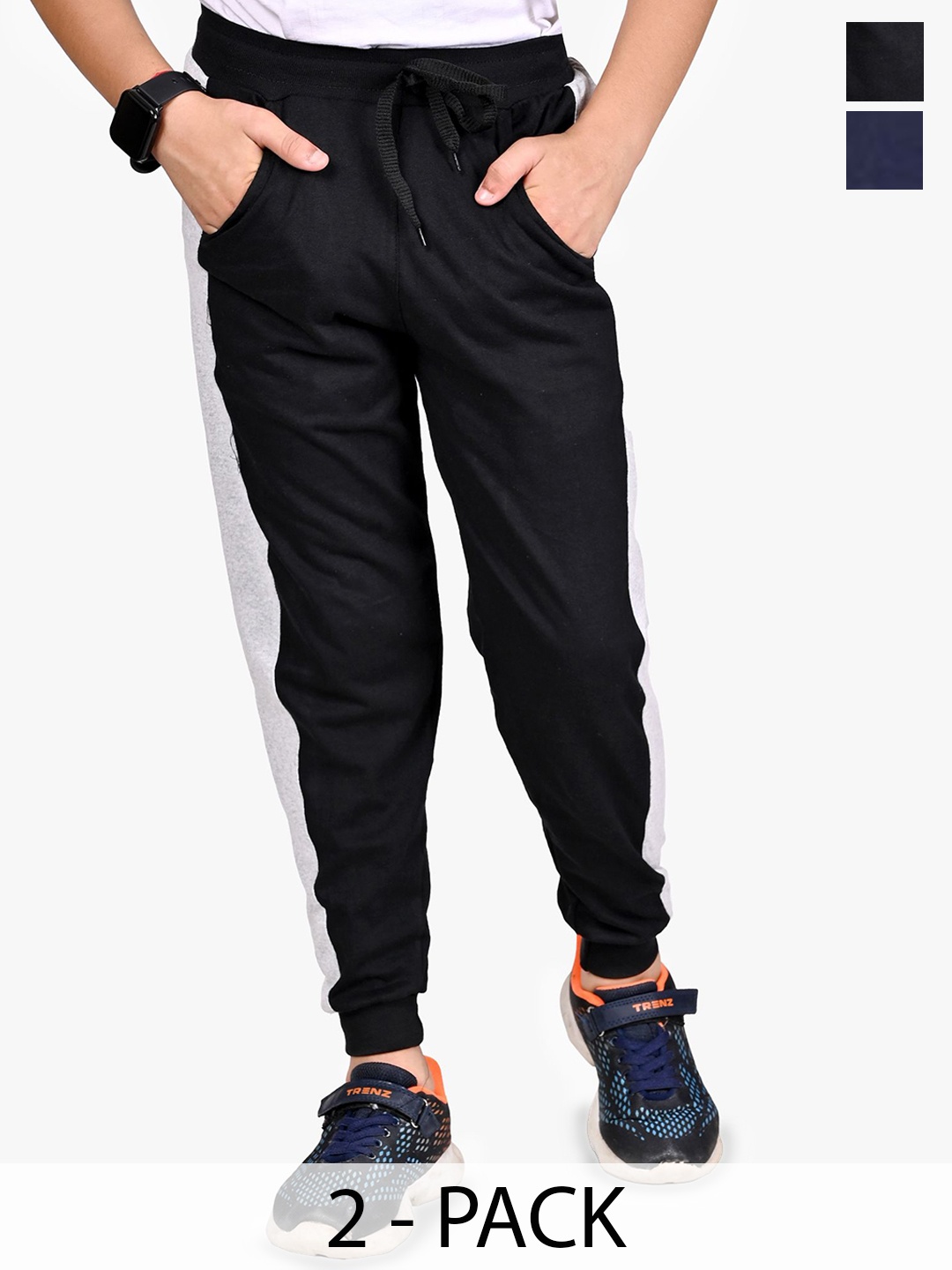 

BAESD Boys Pack Of 2 Cotton Mid Rise Joggers, Black