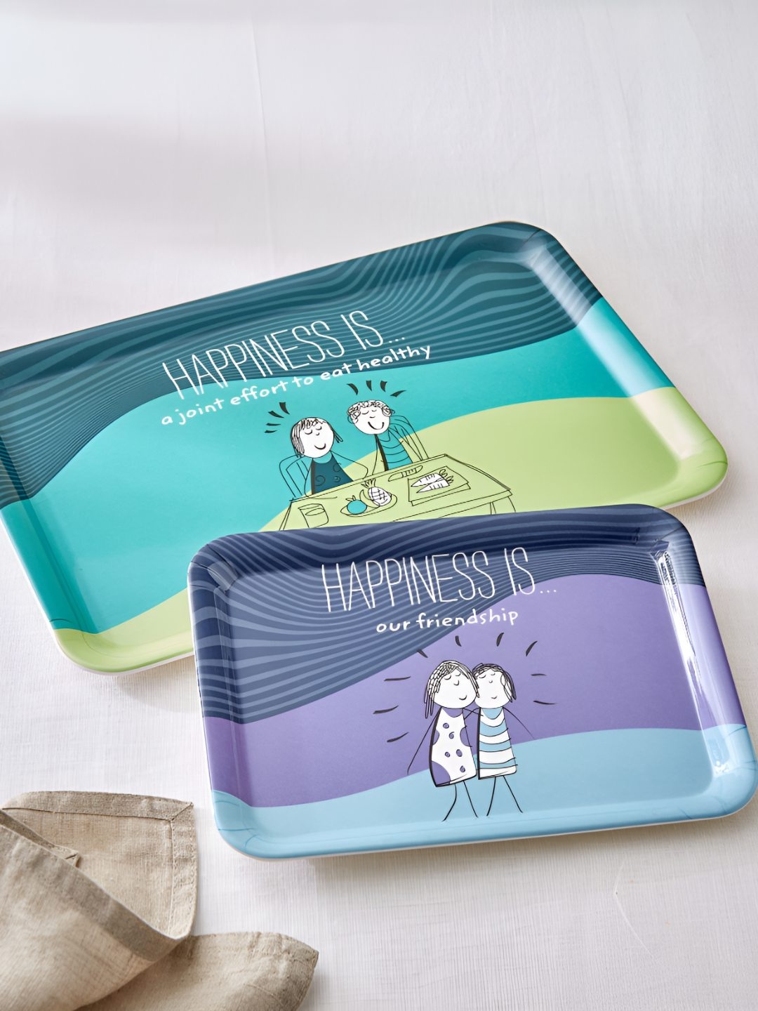 

Home Centre Melina Happiness Green and Purple 2 Pieces Printed Melamine Serving Tray