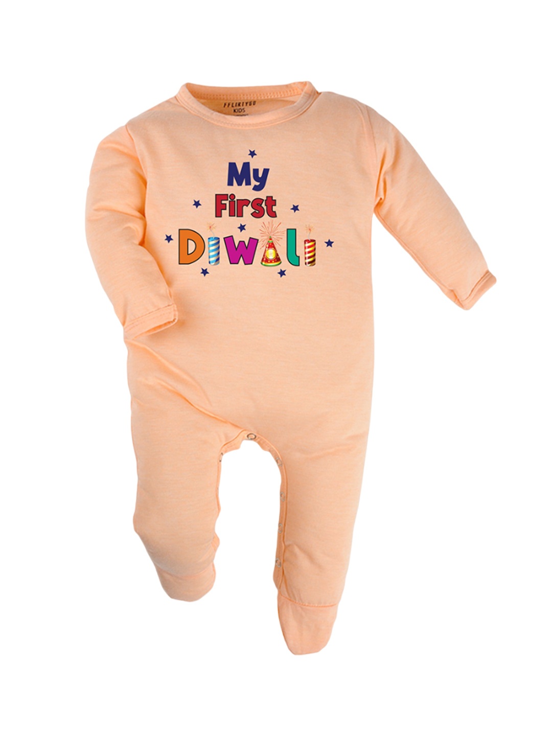 

FFLIRTYGO Kids Cotton Printed Sleepsuit, Peach