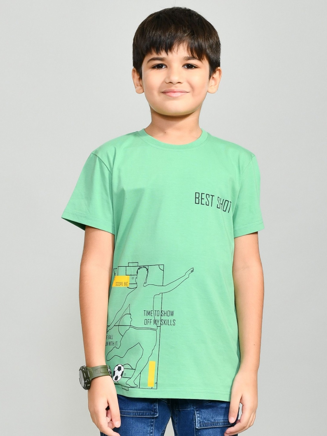 

YOUMAA Boys Bio Finish Graphic Printed Round Neck Pure Cotton T-shirt, Green