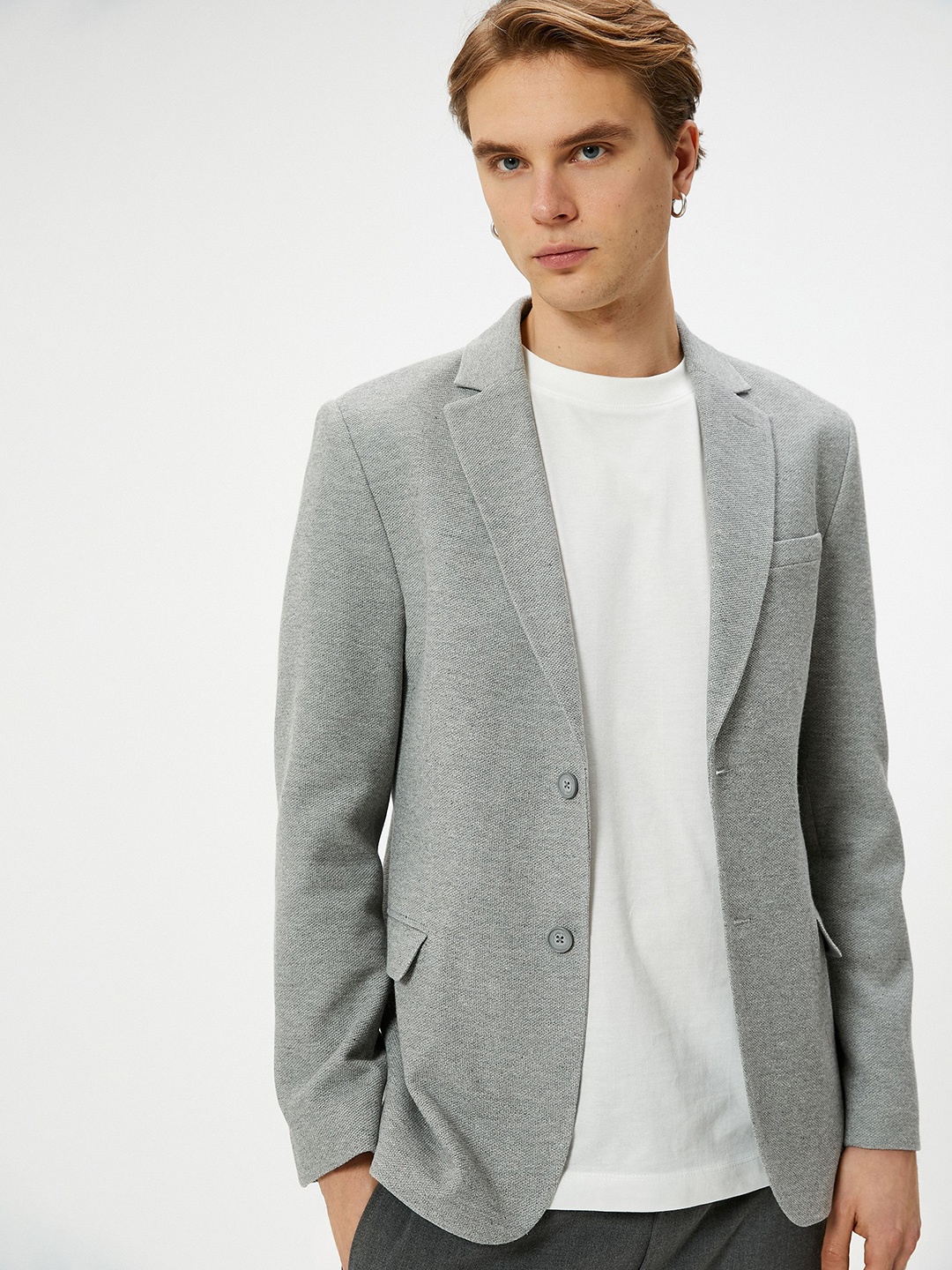 

Koton Notched Lapel Collar Single Breasted Blazer, Grey