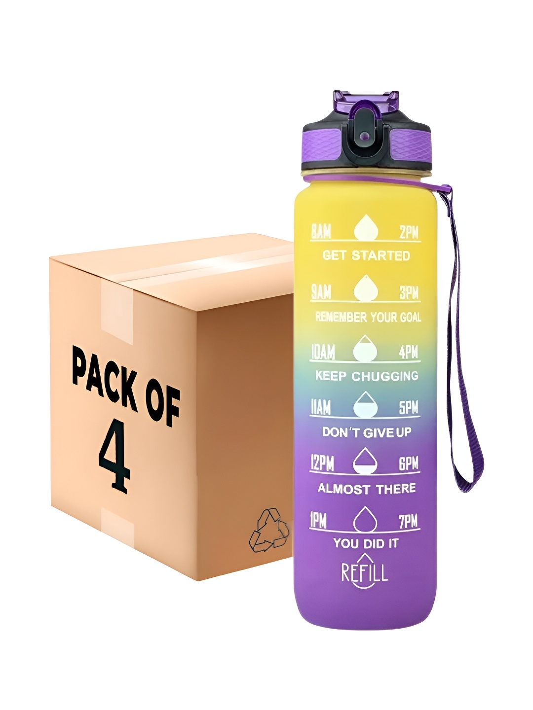 

WELOUR Purple & Yellow 4 Pieces Printed Glass Water Bottle 1L