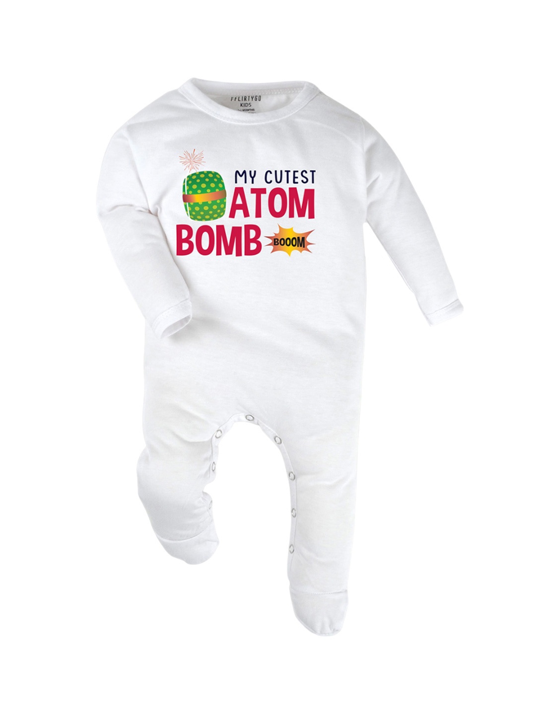 

FFLIRTYGO Unisex Kids Printed Pure Cotton Sleepsuit, White