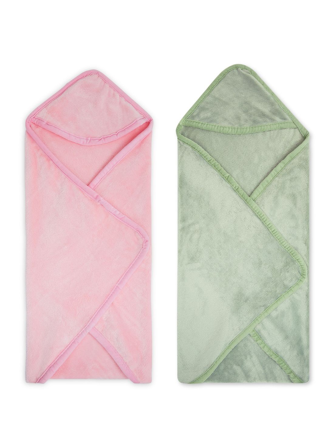 

haus & kinder Pink & Green 2 Pieces 450 GSM Flannel Single Bed Blankets