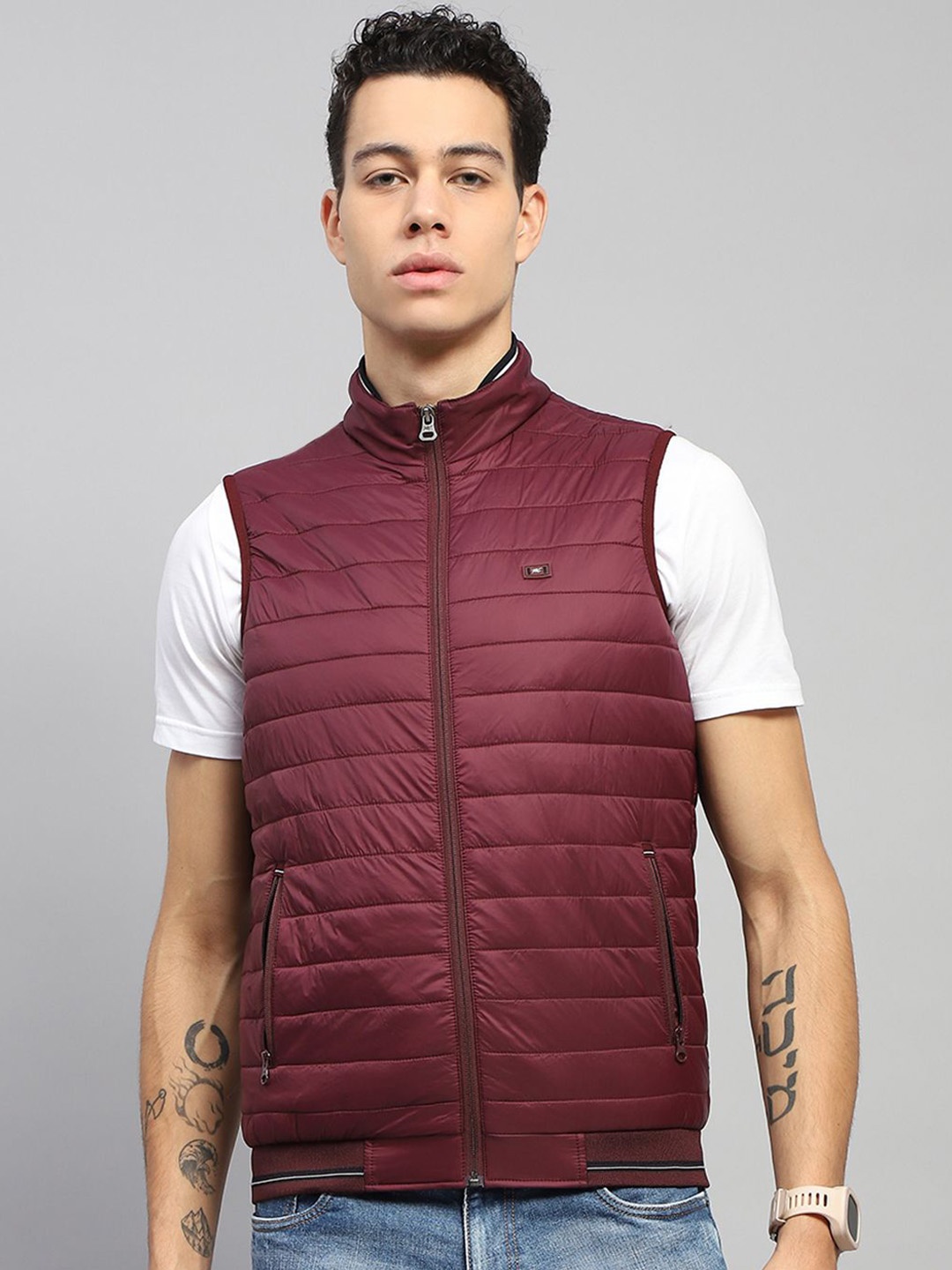 

Monte Carlo Men Mock Collar Solid Casual Padded Jacket, Maroon