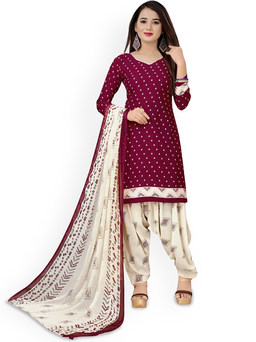 

Maroosh Geometric Embellished Unstitched Dress Material, Maroon