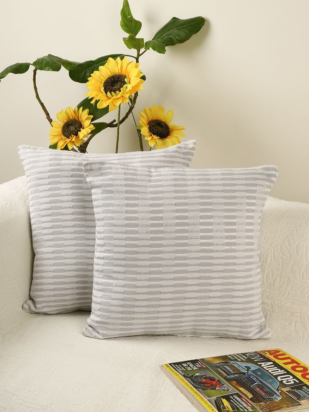 

Jamio Firati Grey 2 Pieces Striped Cotton Square Cushion Covers