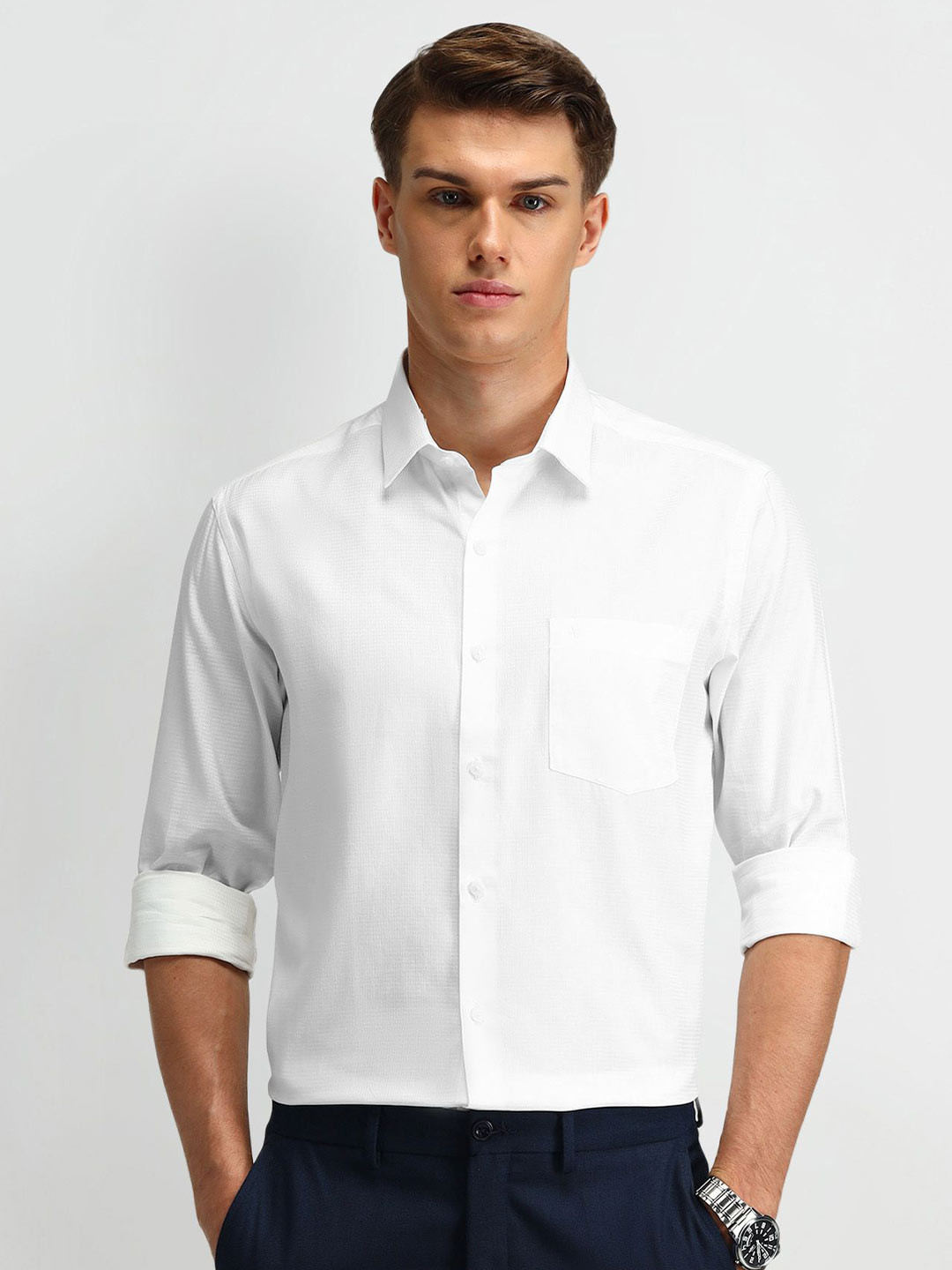 

Arrow Men Manhattan Spread Collar Textured Cotton Slim Fit Formal Shirt, White