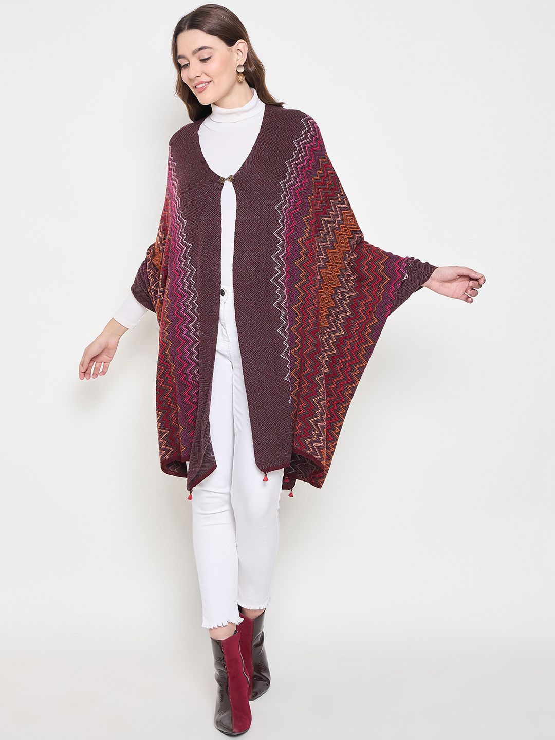 

Knitstudio Chevron Printed Shawl With Secure Hook, Maroon
