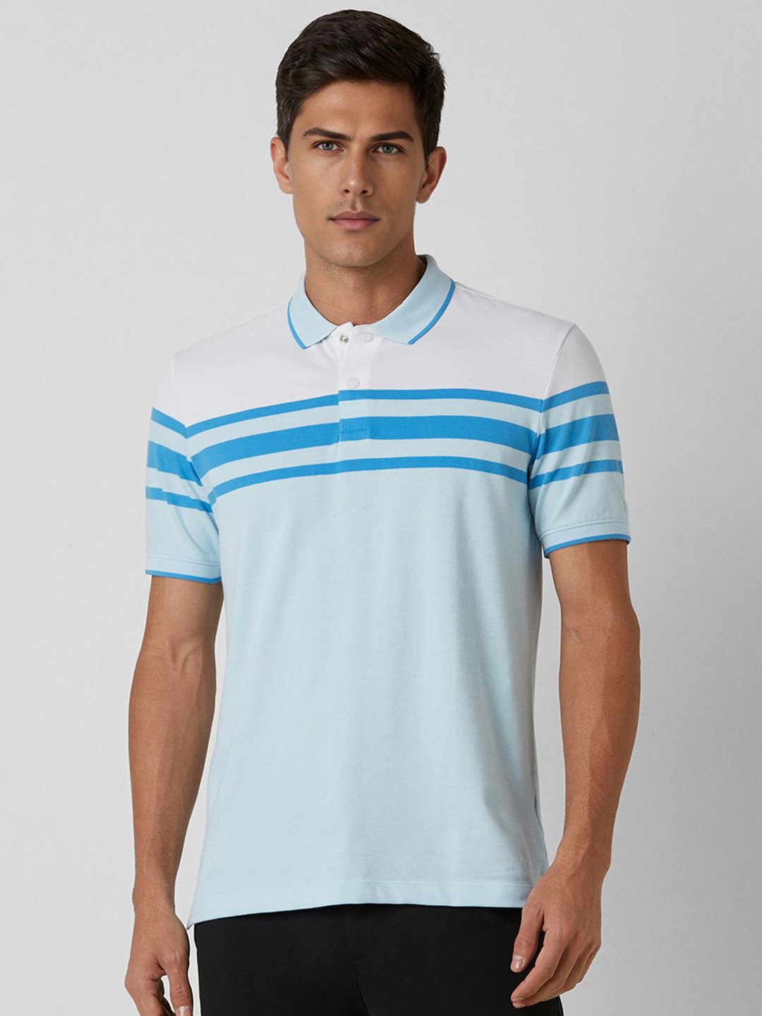 

Van Heusen Flex Men Striped Polo Collar Cotton T-shirt, Blue