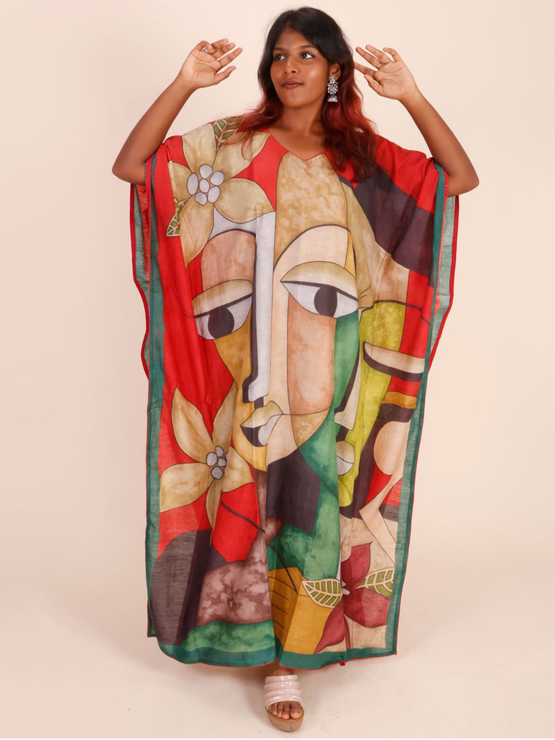 

Avishya Print Kimono Sleeve Kaftan Maxi Dress, Red