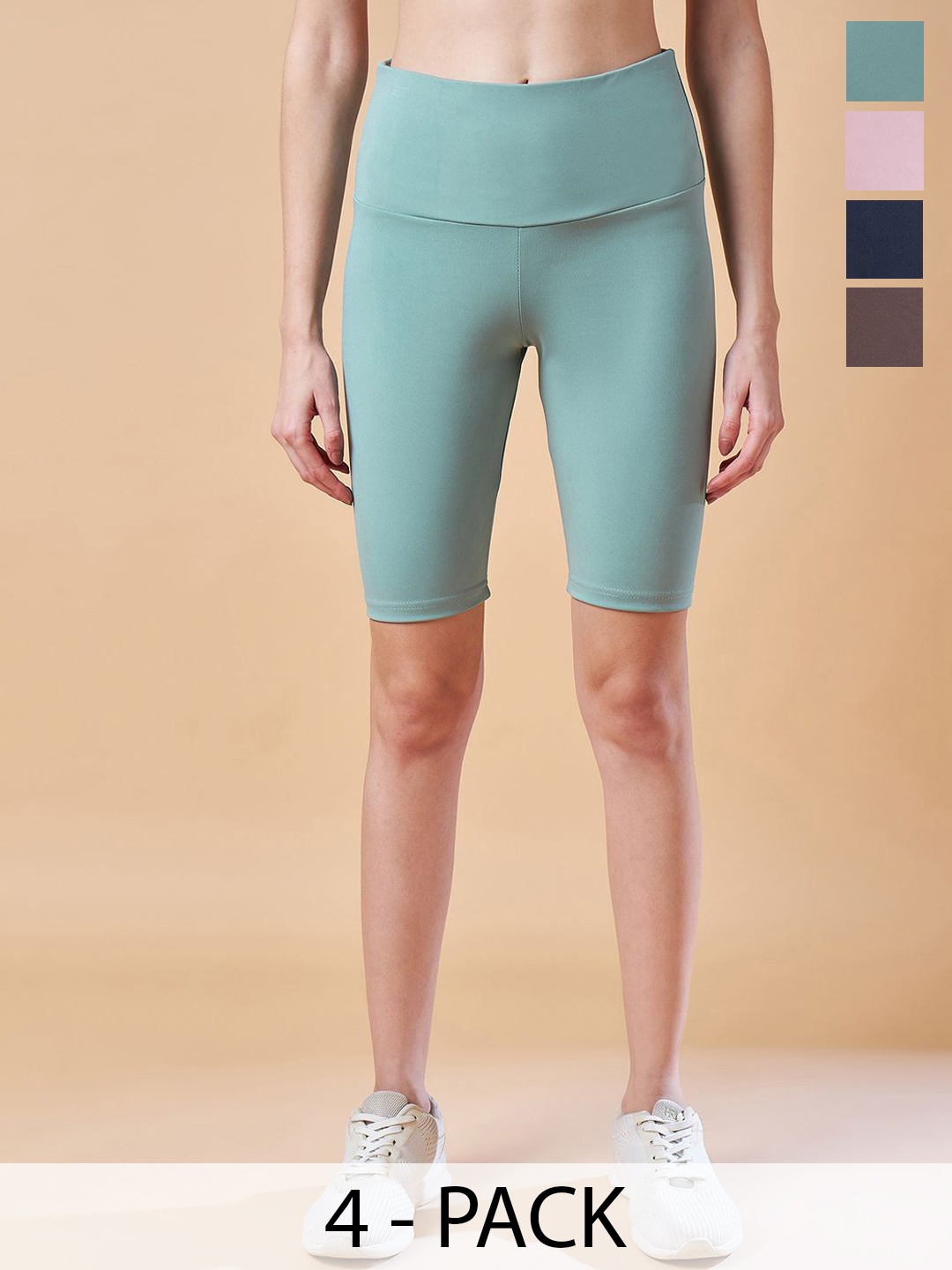 

COLOR CAPITAL Women Pack Of 4 Above Knee Cycling Tights, Sea green
