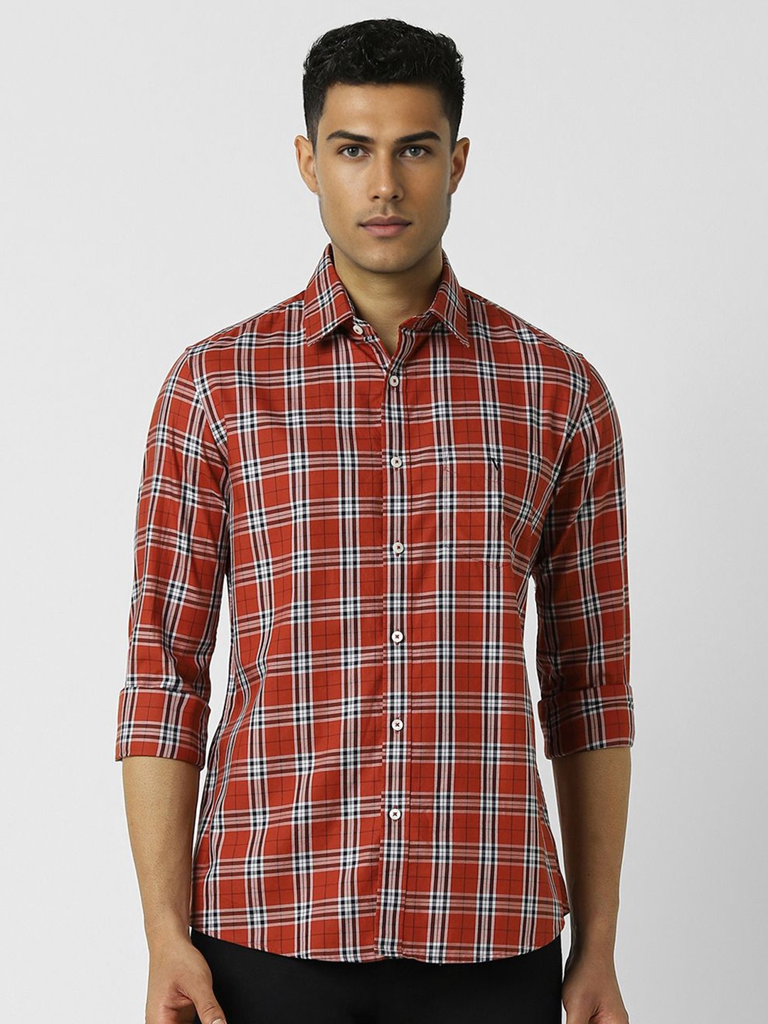 

Van Heusen Sport Men Slim Fit Opaque Checked Casual Shirt, Red