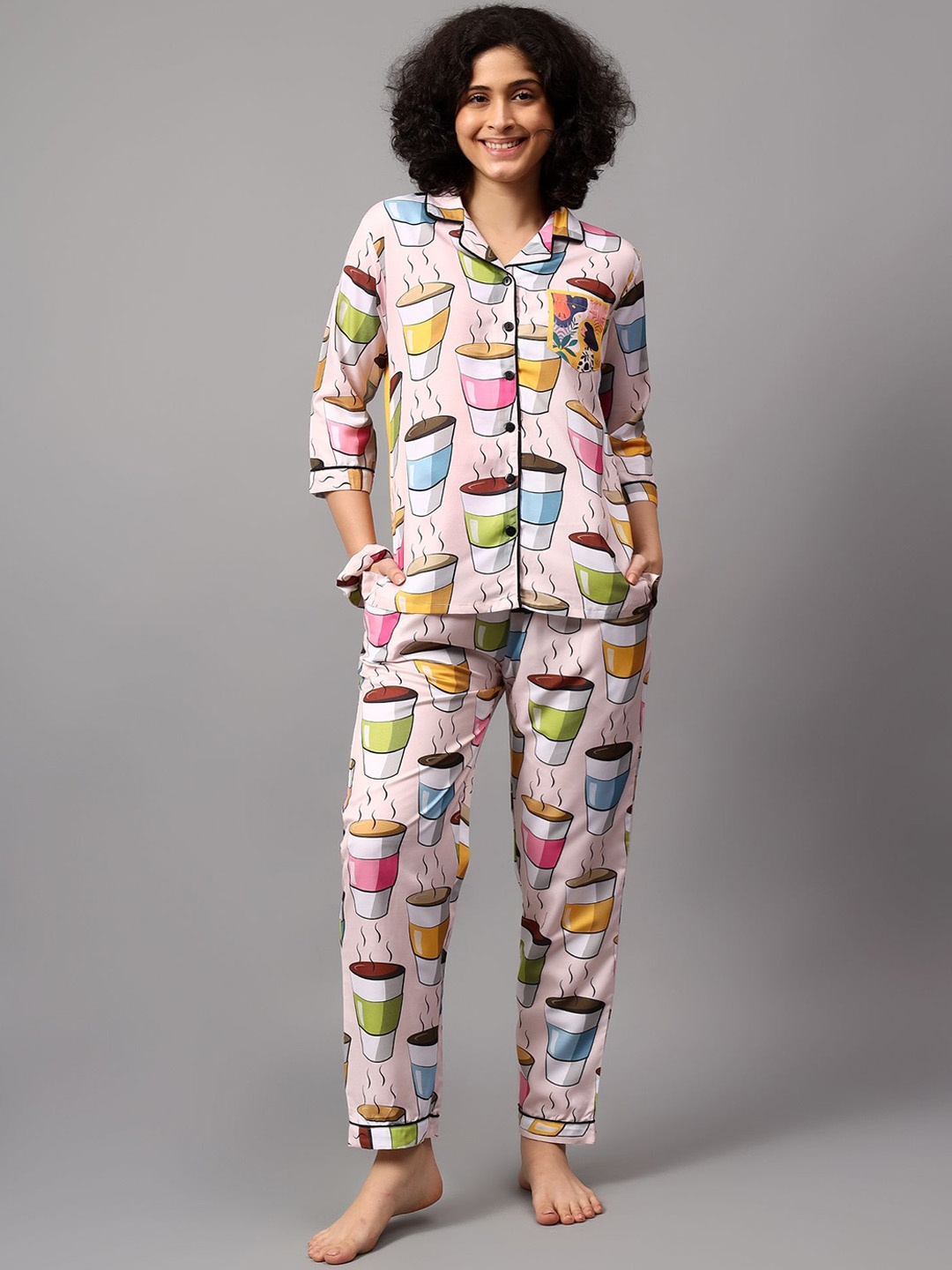 

LEAF ORIGINALS Women Printed Night suit, Pink