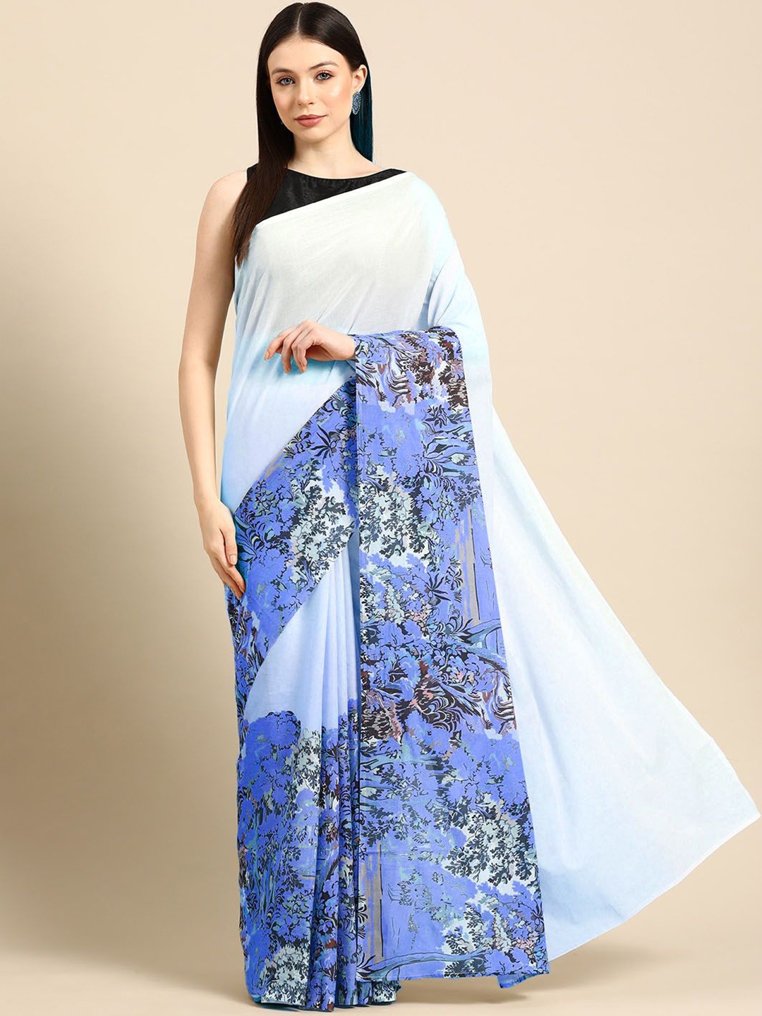 

BUTA BUTI Printed Ethnic Motifs Pure Cotton Saree, Blue