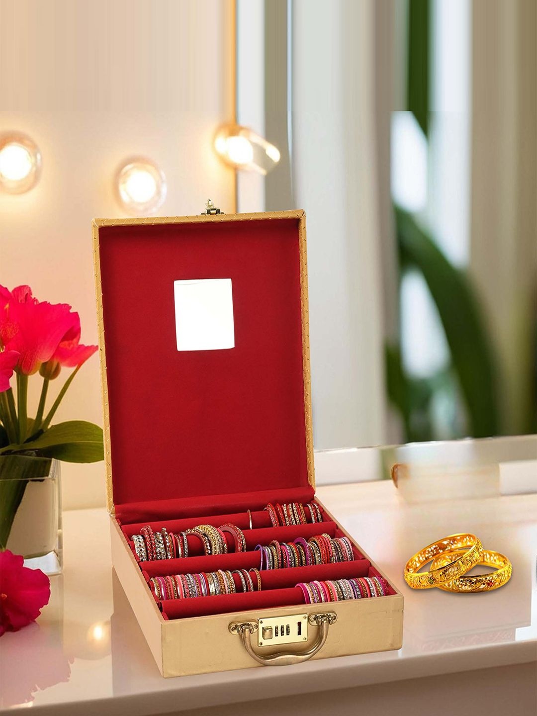 

Kuber Industries Gold-Toned & Red 5 Rod Jewellery Organiser