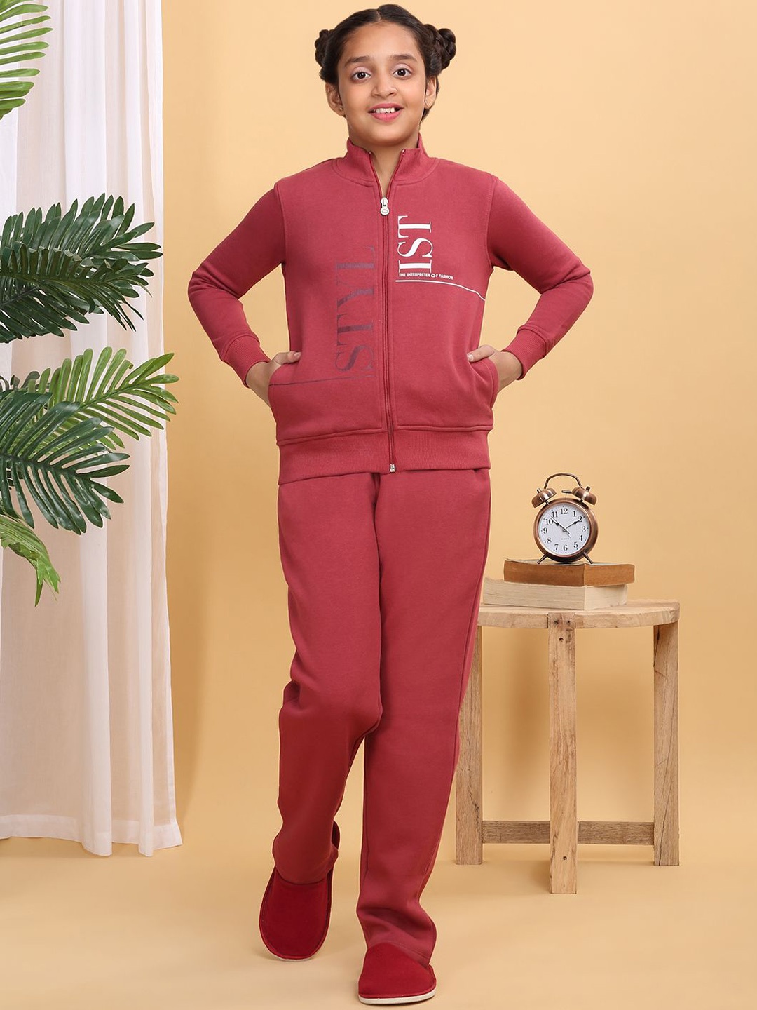 

Sweet Dreams Girls Mid- Rise Mock Collar Tracksuits, Red