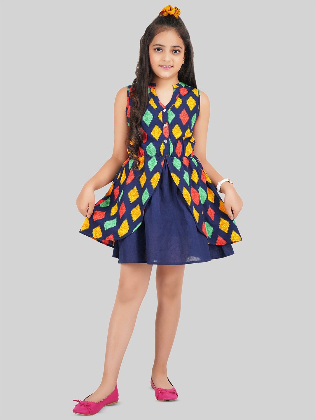 

BEING NAUGHTY Girls Floral Printed Fit and Flare Dress, Blue