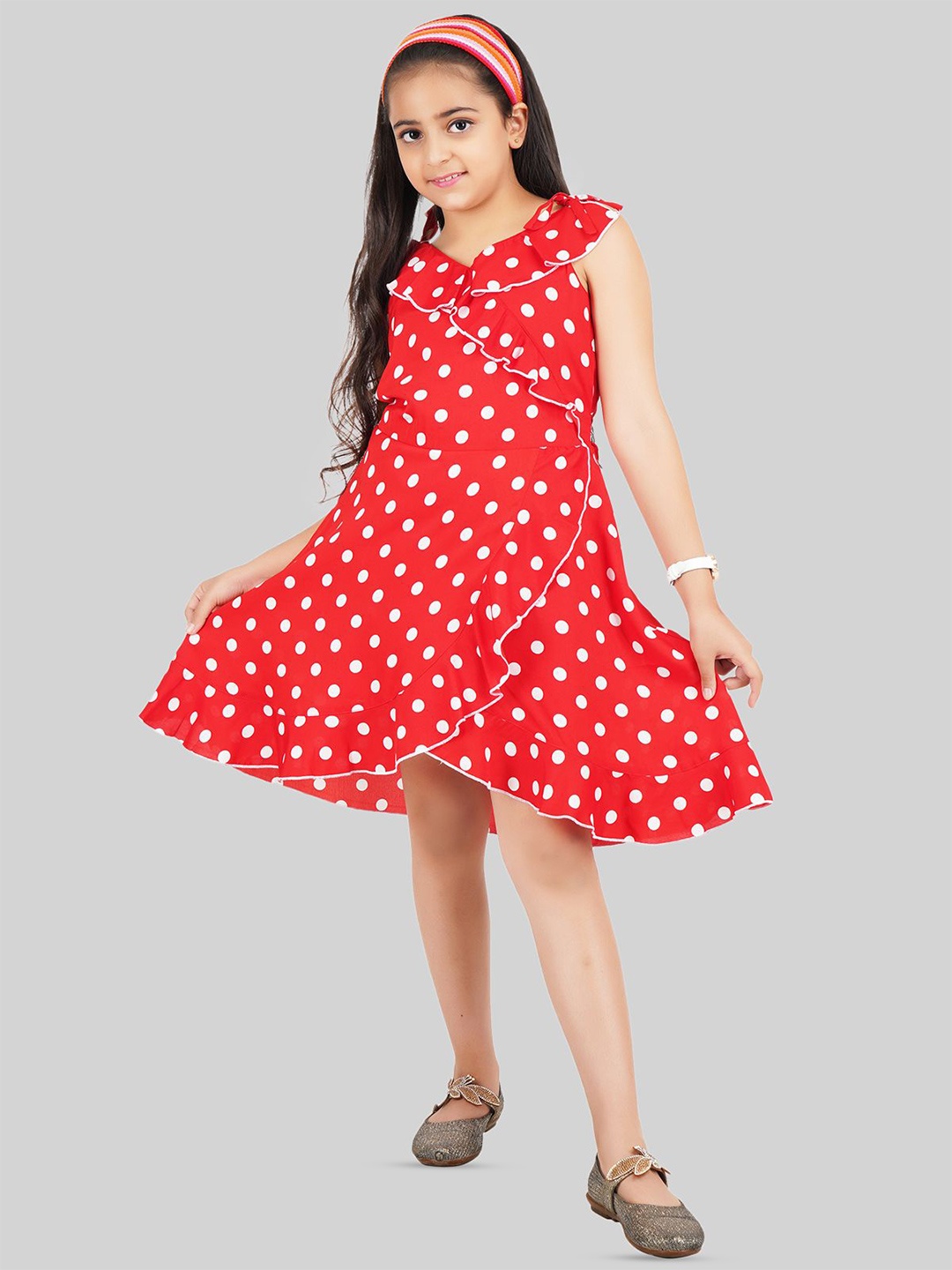 

BEING NAUGHTY Girls Polka Dot Printed Fit & Flare Dress, Red