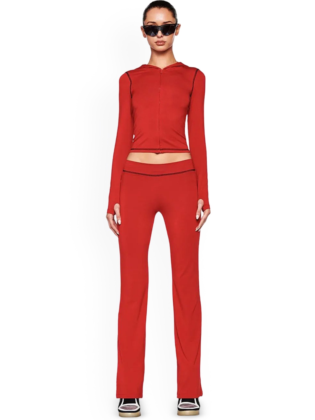 

LULU & SKY Hooded Long Sleeves Top With Trouser, Red