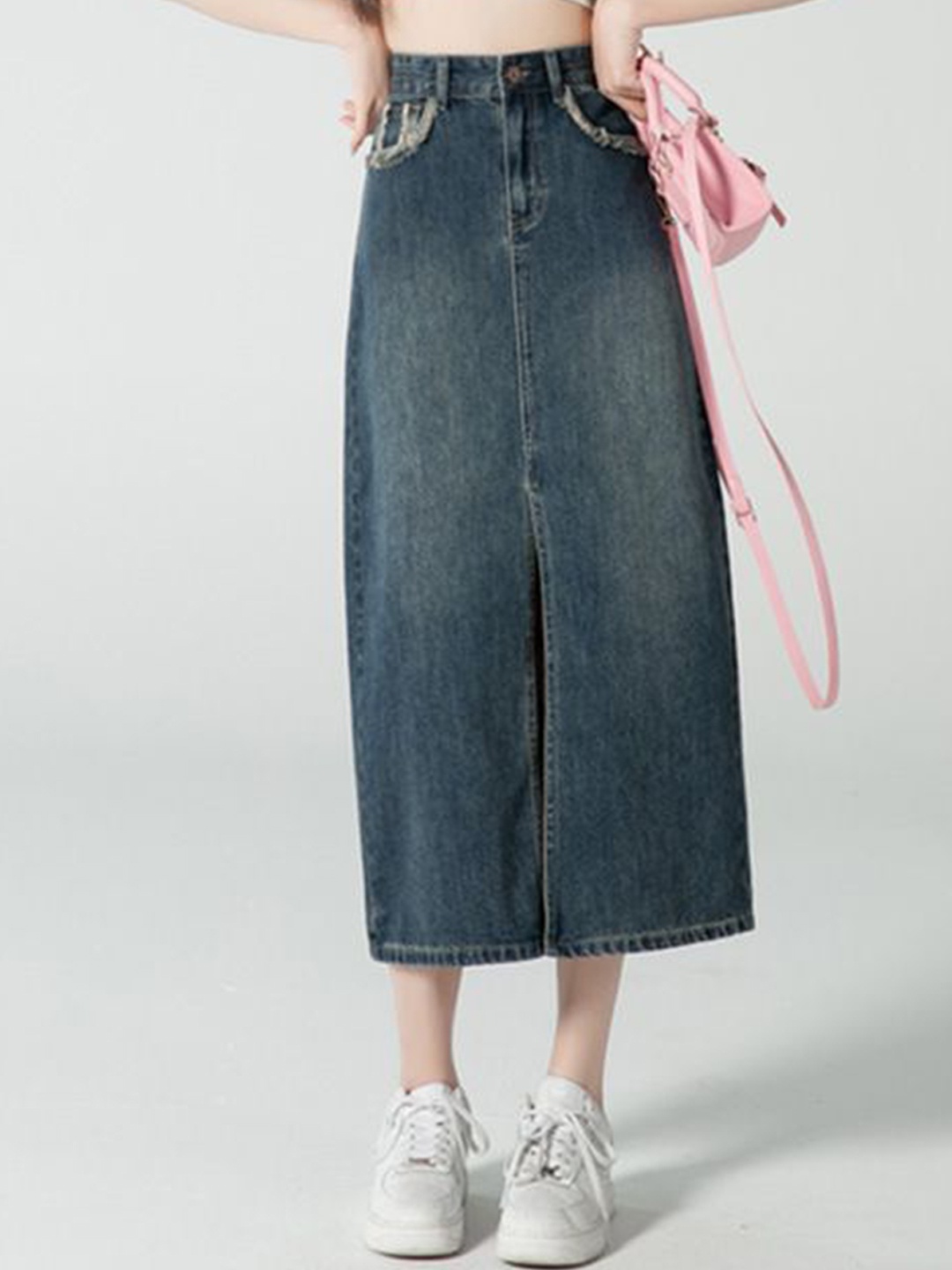

StyleCast Pure Cotton Straight Midi Skirt, Blue