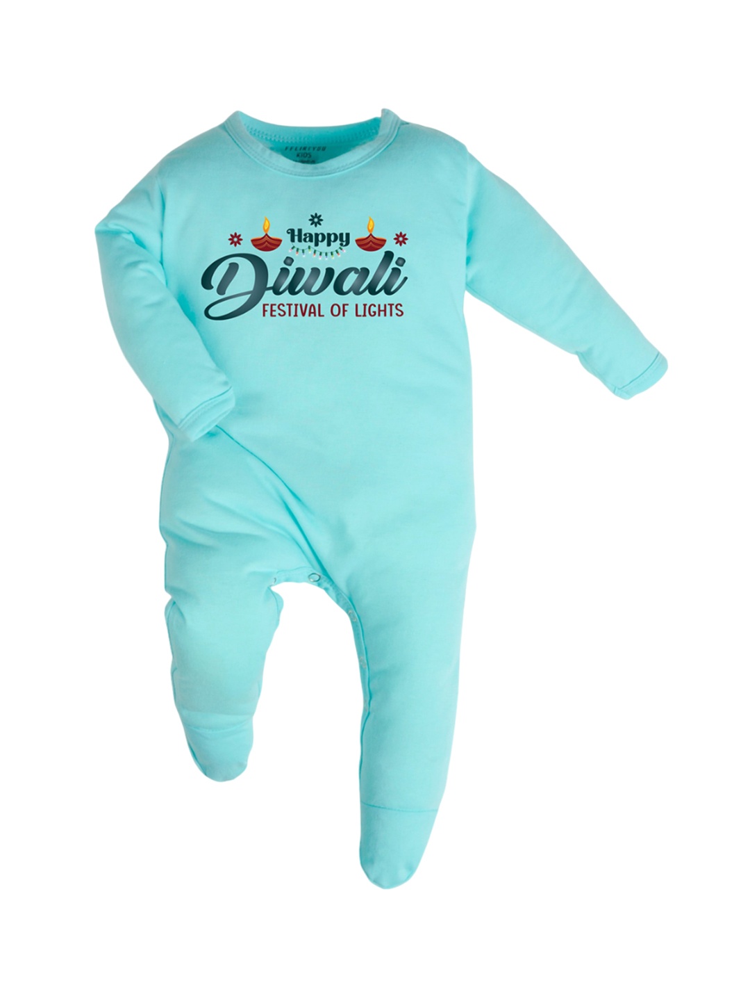 

FFLIRTYGO Infants Printed Pure Cotton Sleepsuit, Turquoise blue