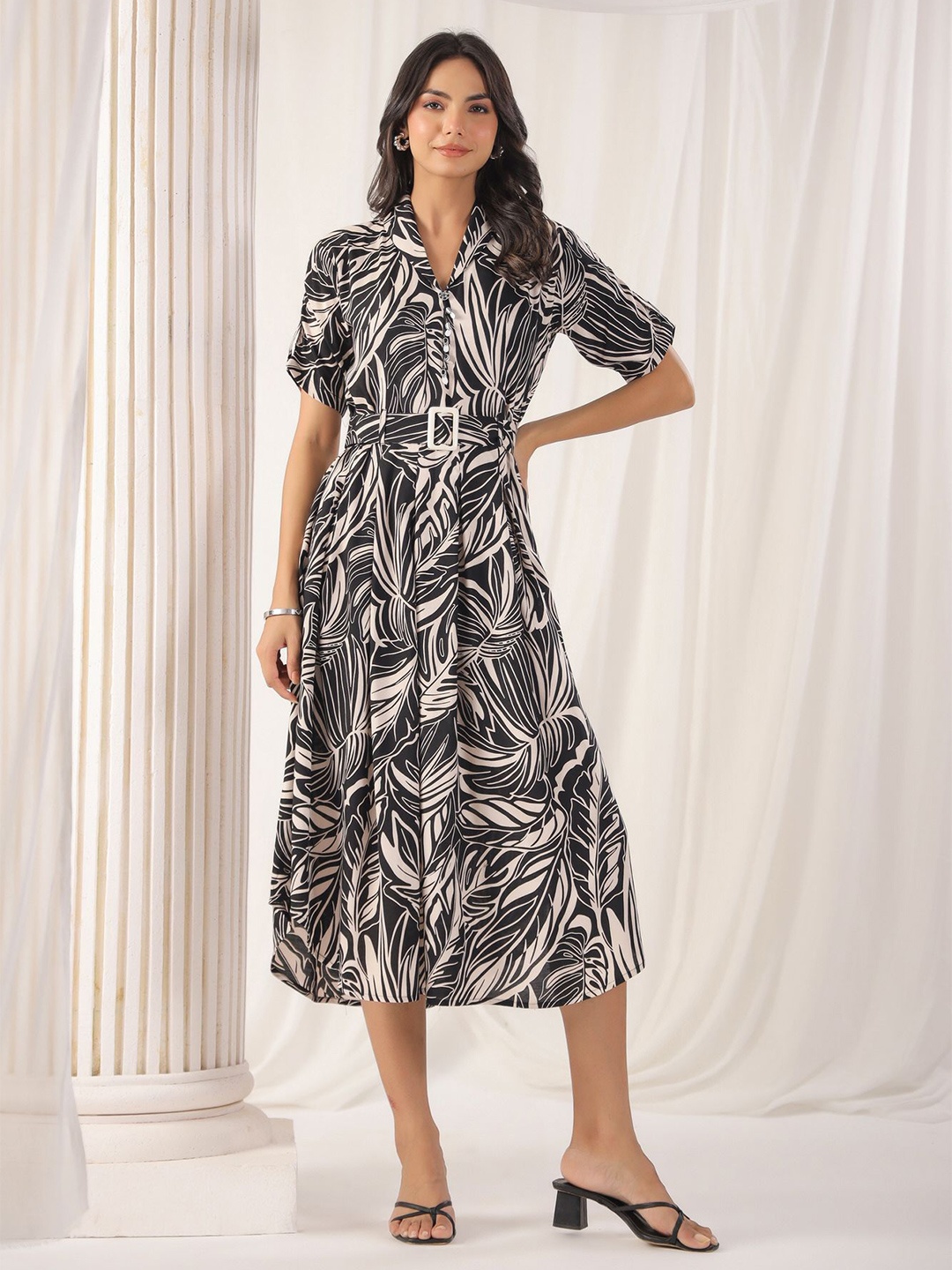 

JISORA Tribal Print A-Line Maxi Dress, Black