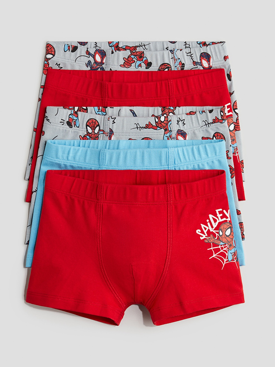 

H&M Pack Of 5 Printed Trunks 1133006025-Grey/Spider-Man