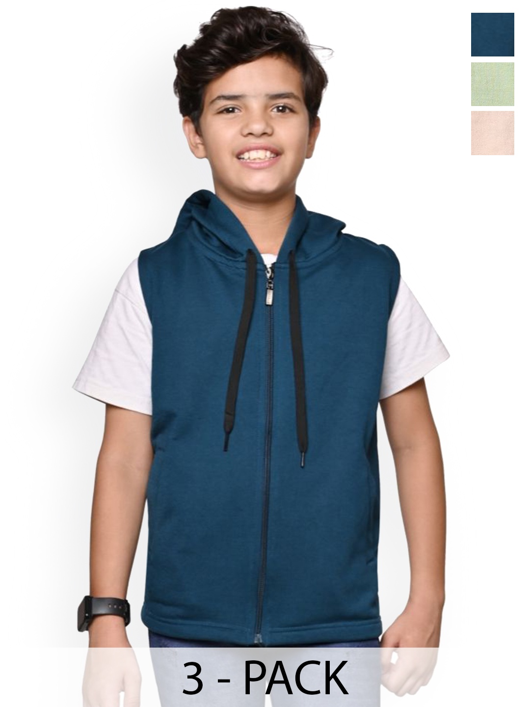 

BAESD Boys Pack Of 3 Hooded Solid Fleece Casual Bomber Jackets, Teal