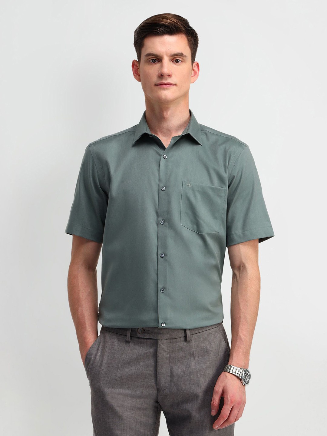 

Arrow Men Classic Spread Collar Solid Cotton Formal Shirt, Green