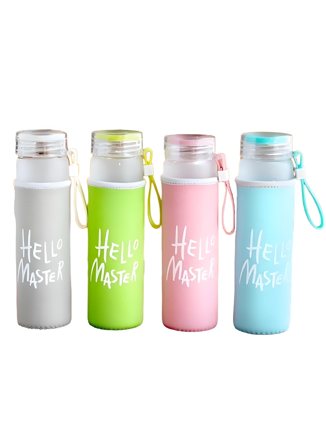 

WELOUR Blue & Transparent 4 Pieces Glass Water Bottle 400ml