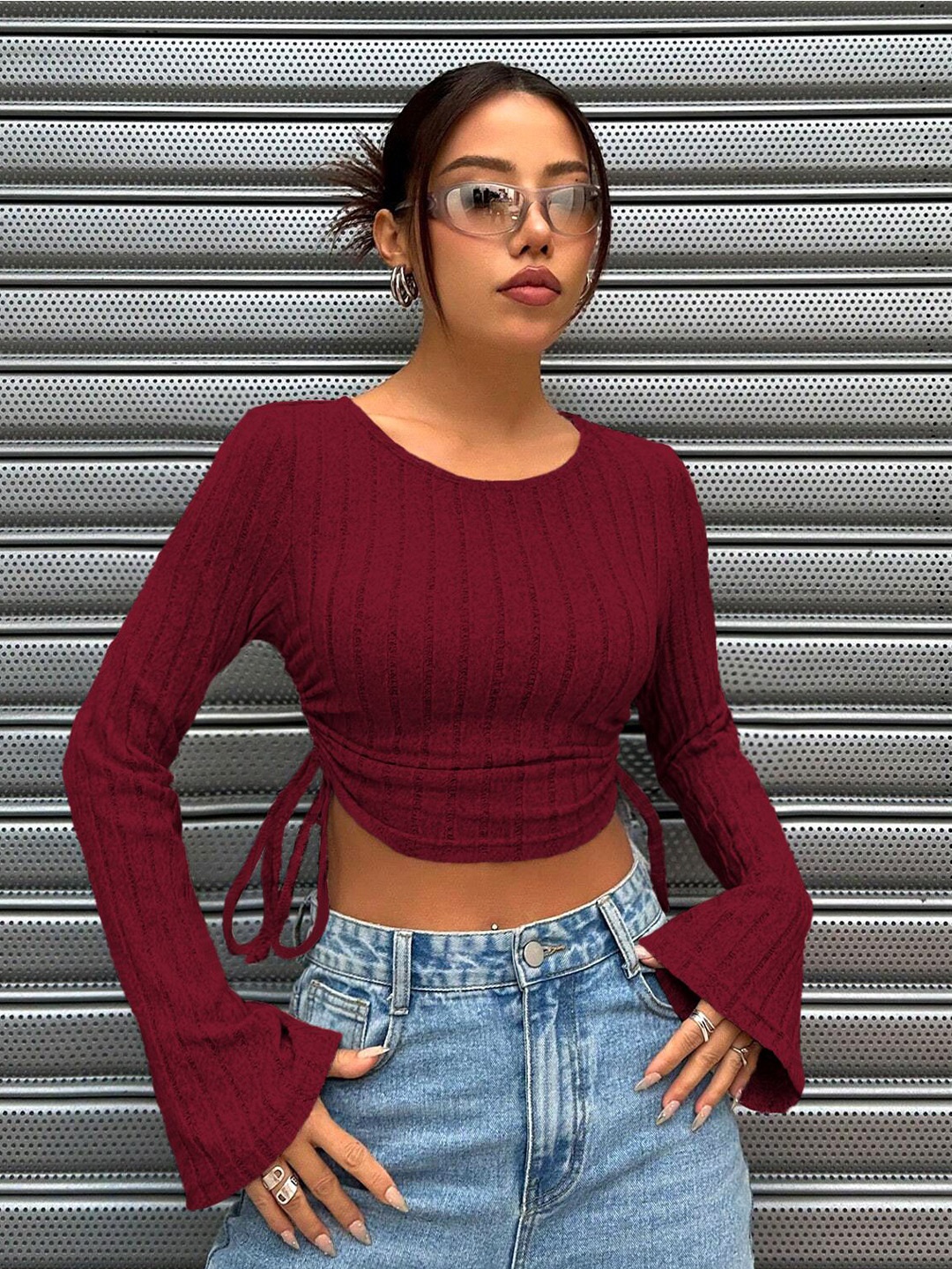 

HERE&NOW Women Casual Crop Top, Maroon