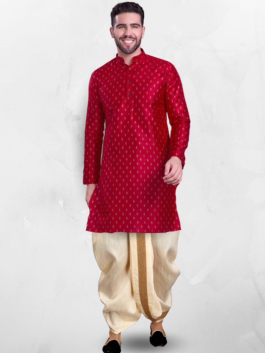 

SHIWAM ETHNIX Ethnic Motifs Printed Straight Kurta with Dhoti Pants, Red