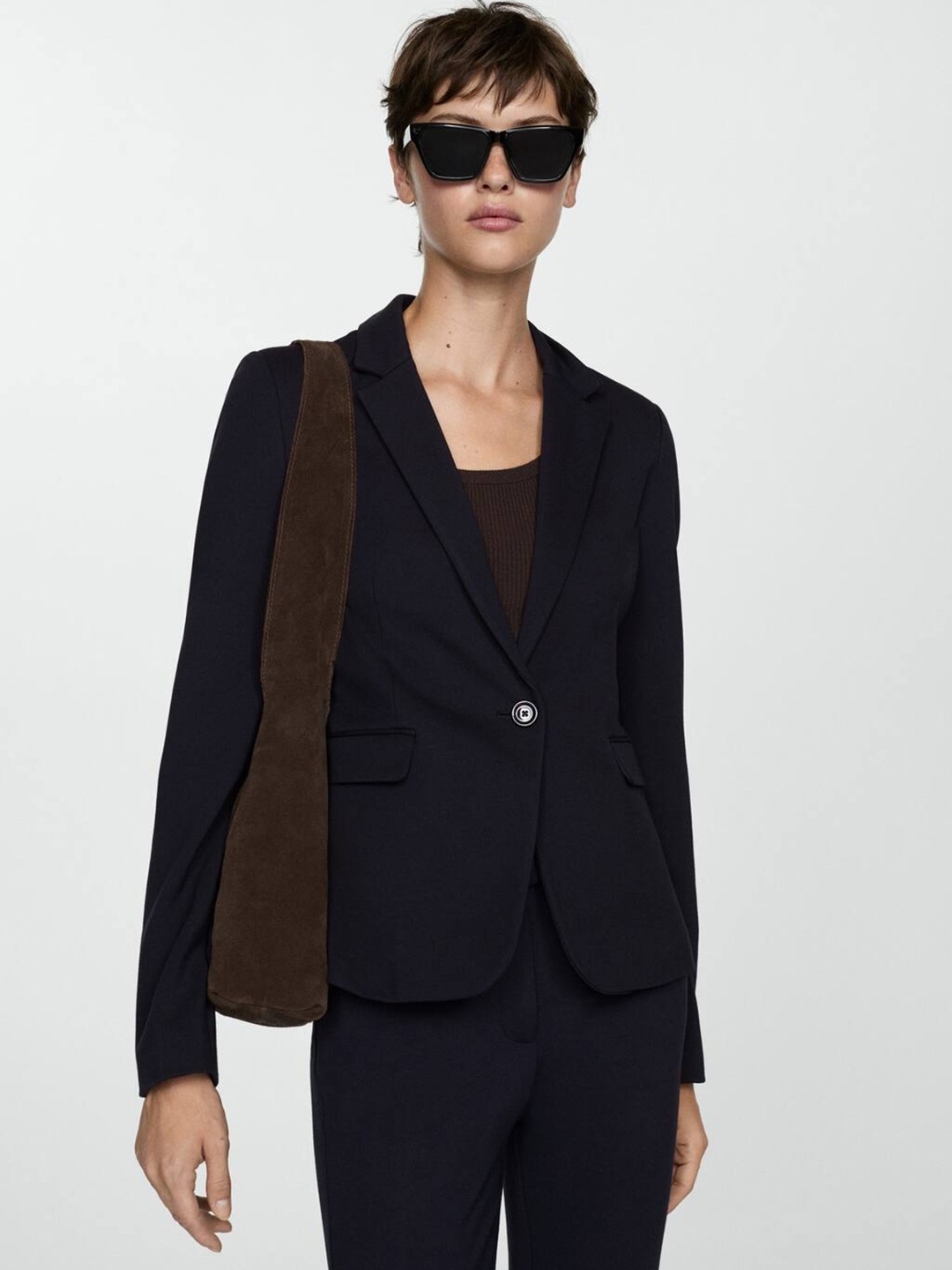 

MANGO Single-Breasted Blazer, Navy blue