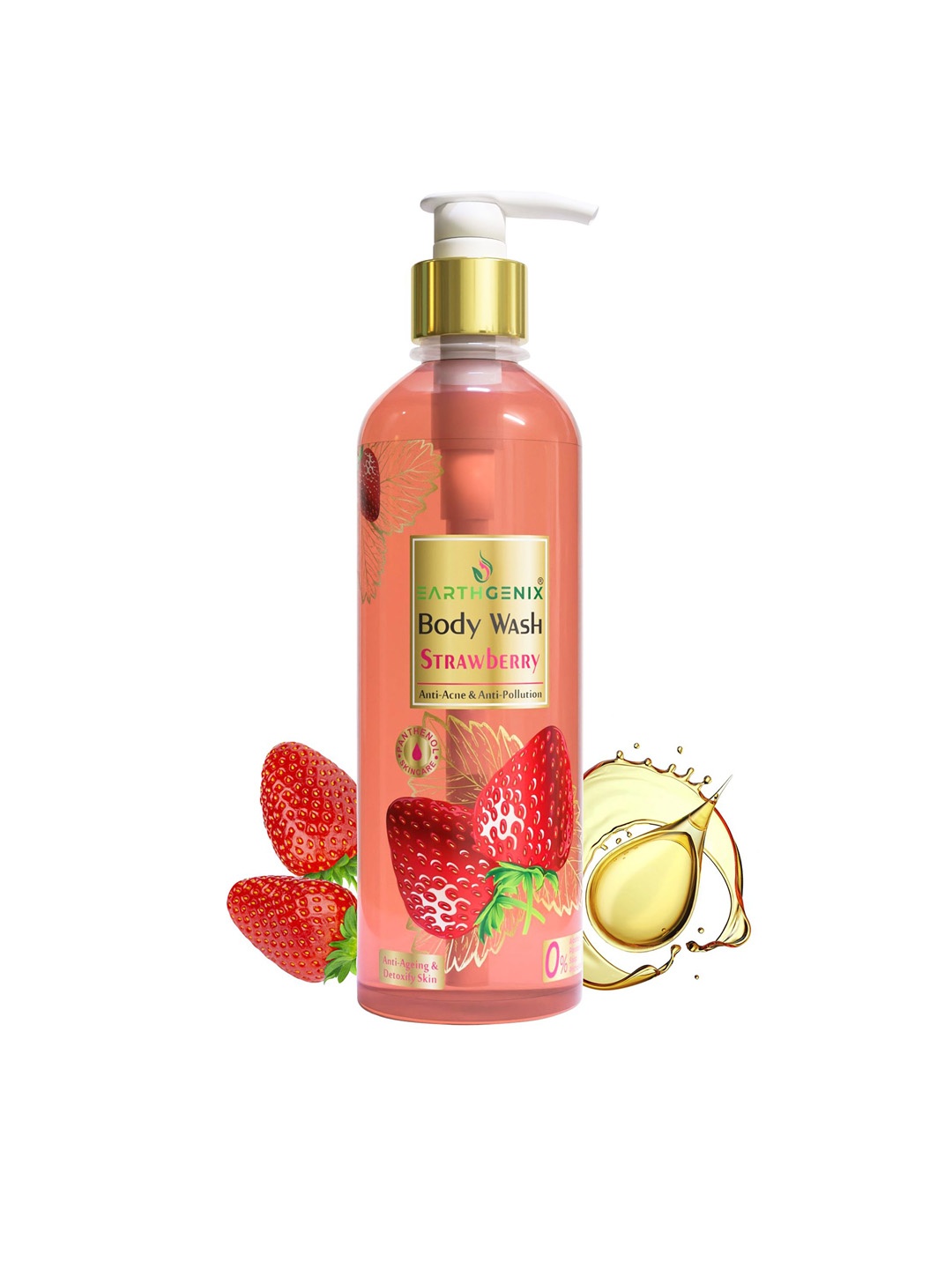 

Earthgenix Strawberry Body Wash With Loofah - 500 ml, Red