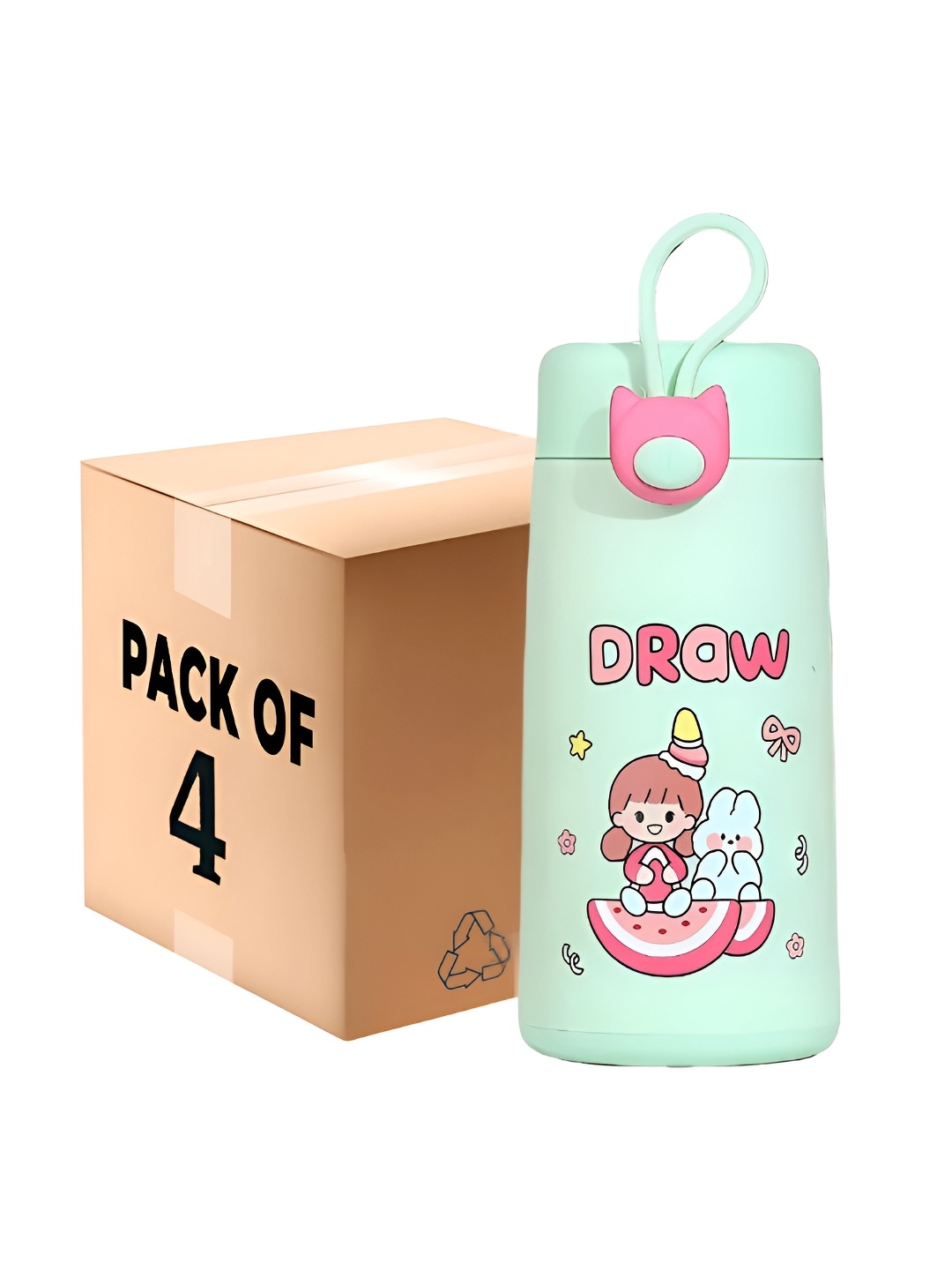 

WELOUR Green & Pink 4 Pieces Glass Water Bottle 350ml