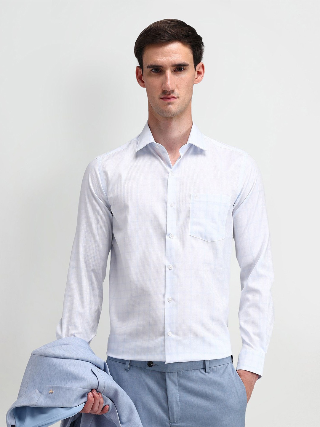 

Arrow Men Manhattan Spread Collar Checked Cotton Slim Fit Formal Shirt, White
