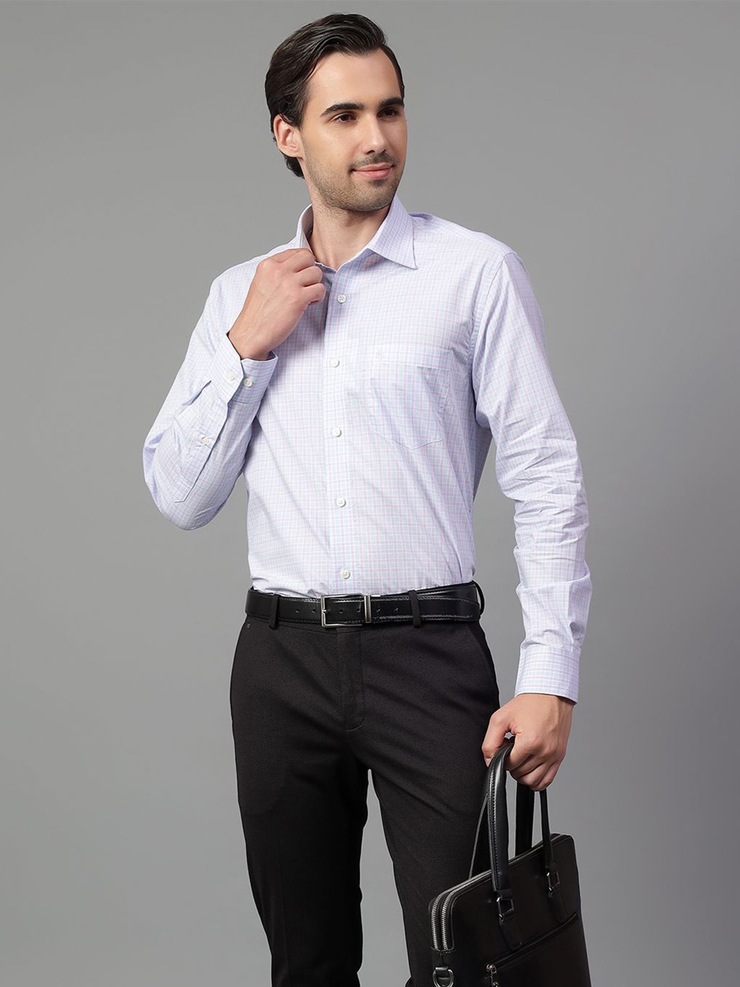 

Cantabil Men Spread Collar Checked Cotton Formal Shirt, Purple