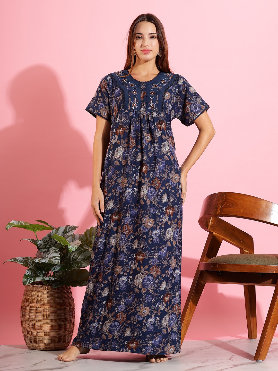 

9shines Label Embroidered Maxi Nightdress, Blue