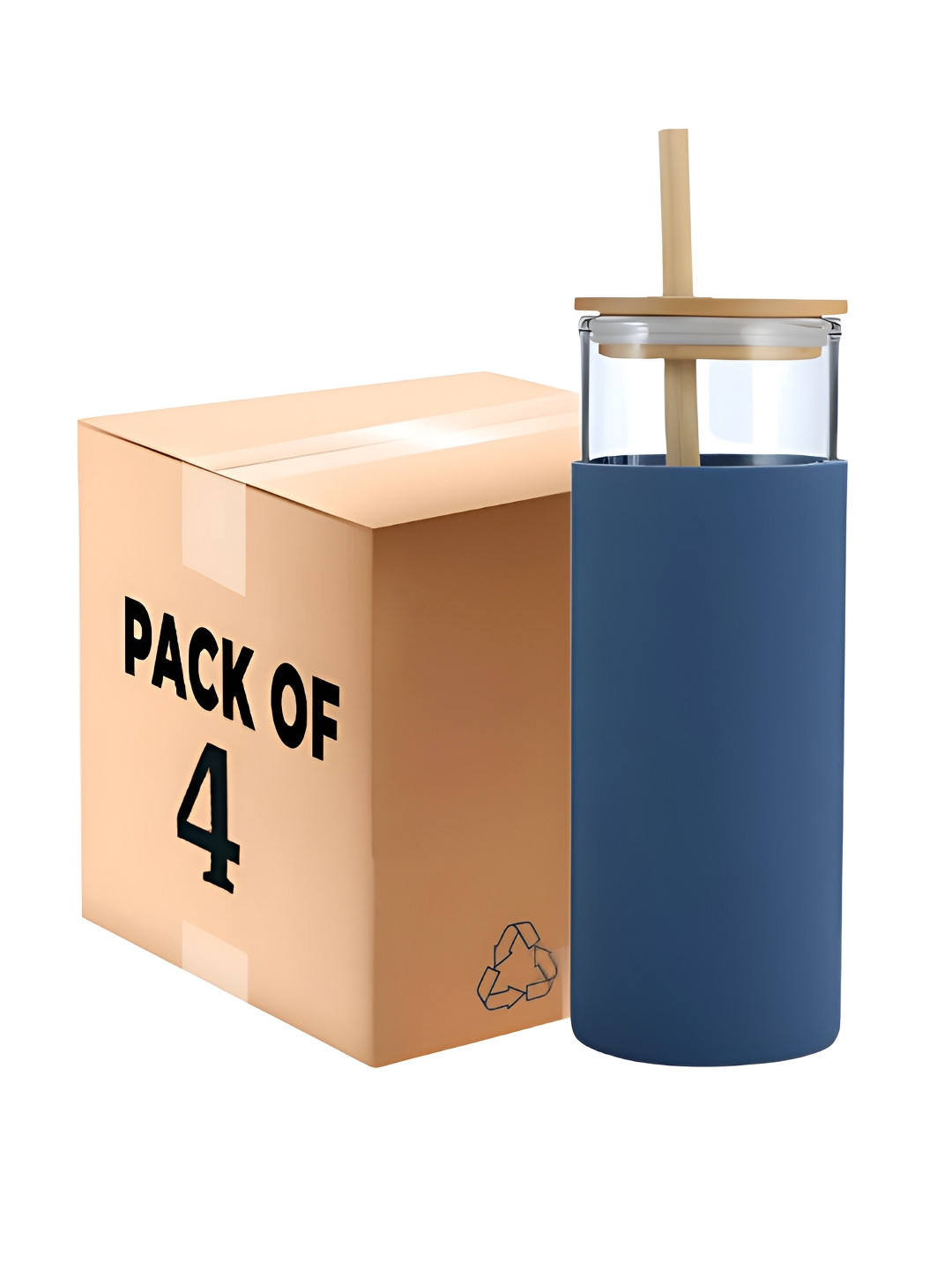 

WELOUR Blue & Transparent 4 Pieces Glass Water Bottle 500ml