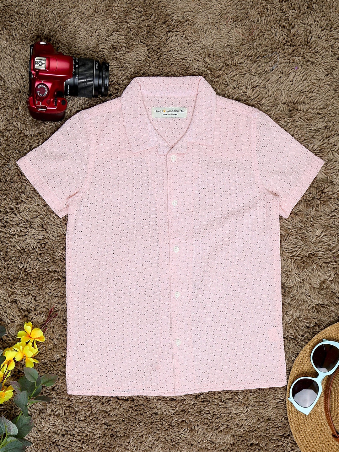 

The Lion and The Fish Boys Relaxed Fit Embroidered Cuban Collar Shirt, Pink