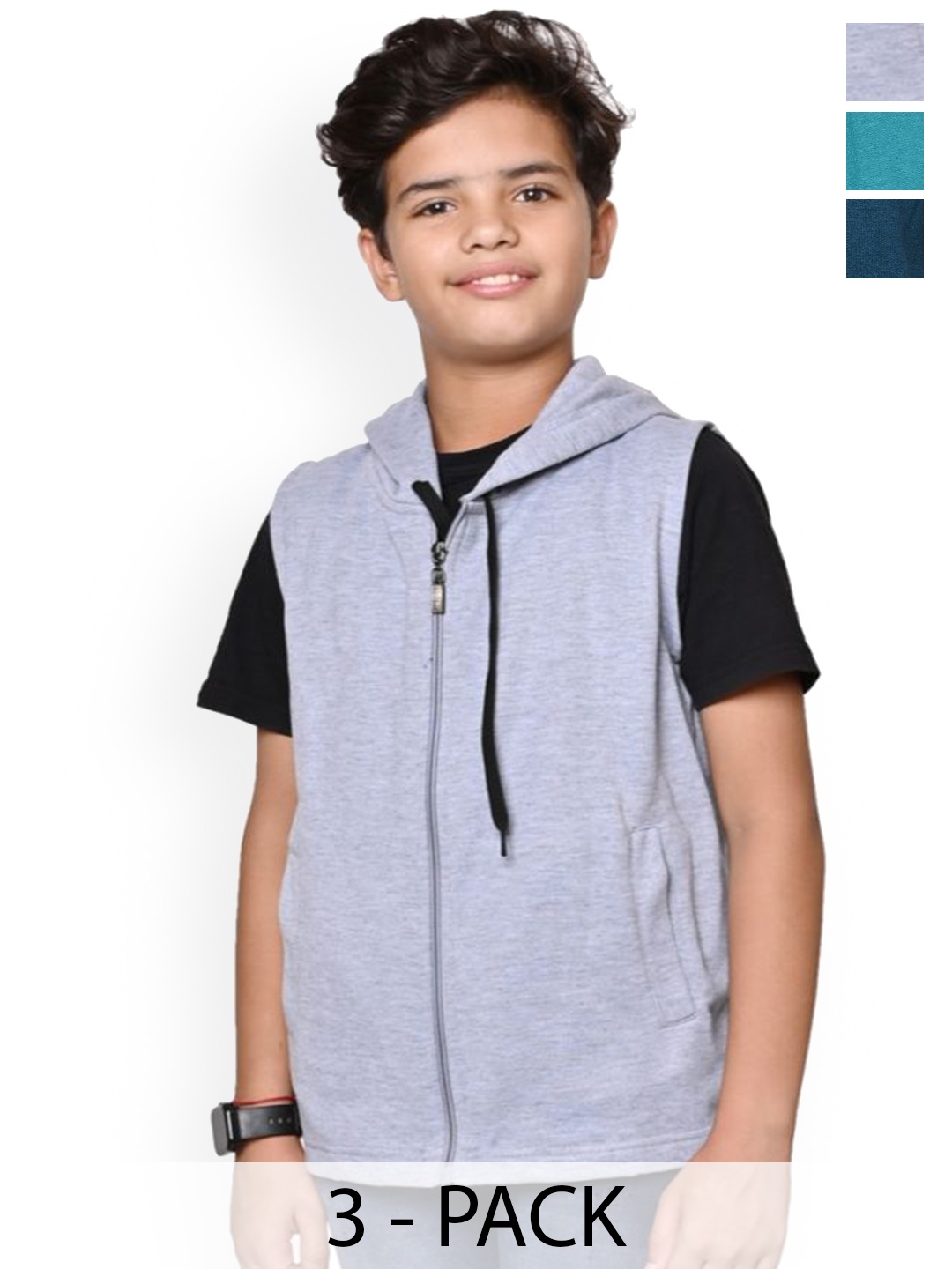 

BAESD Boys Pack Of 3 Hooded Solid Fleece Casual Bomber Jackets, Grey