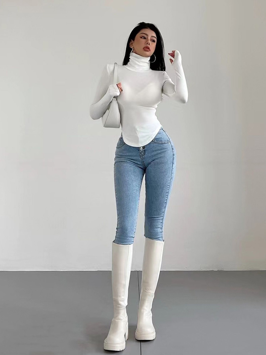 

HERE&NOW Women High Neck Fitted Top, White