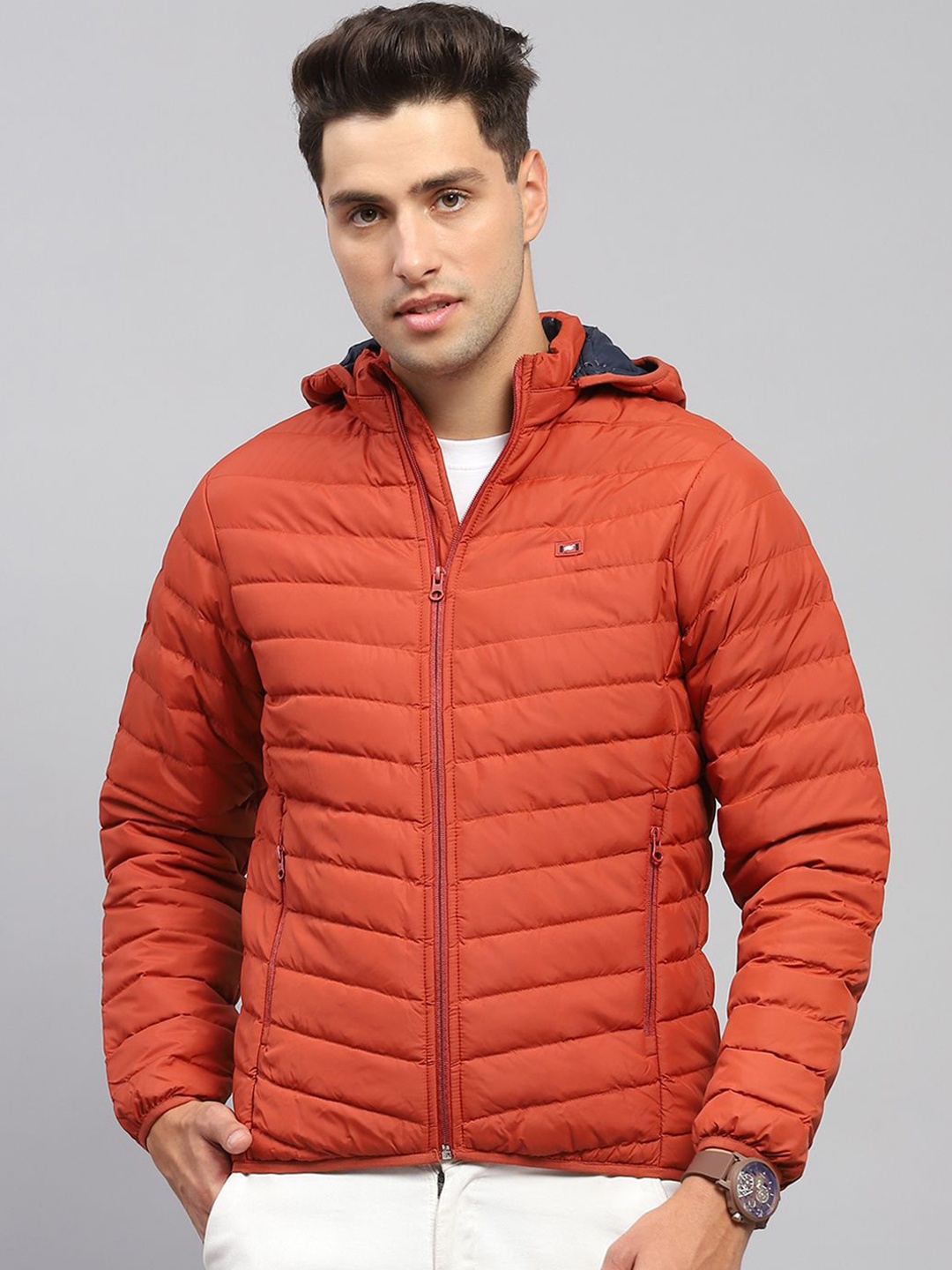 

Monte Carlo Men Hooded Solid Casual Puffer Jacket, Rust