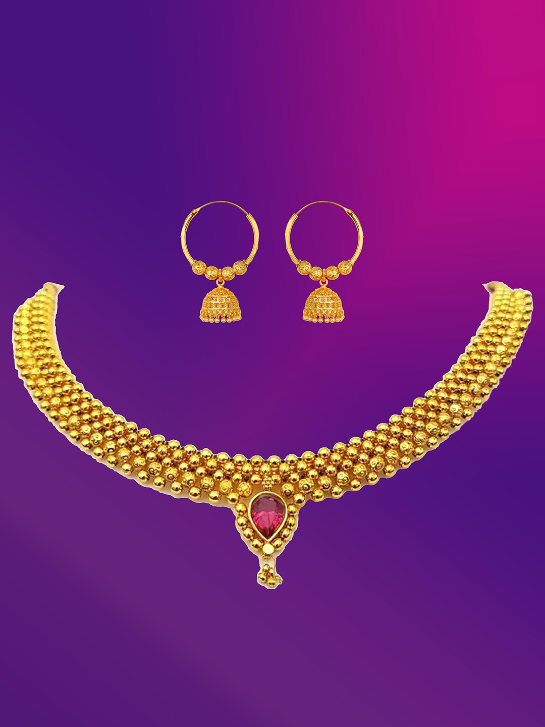 

Lila Gold-Plated Stones-Studded Jewellery Set