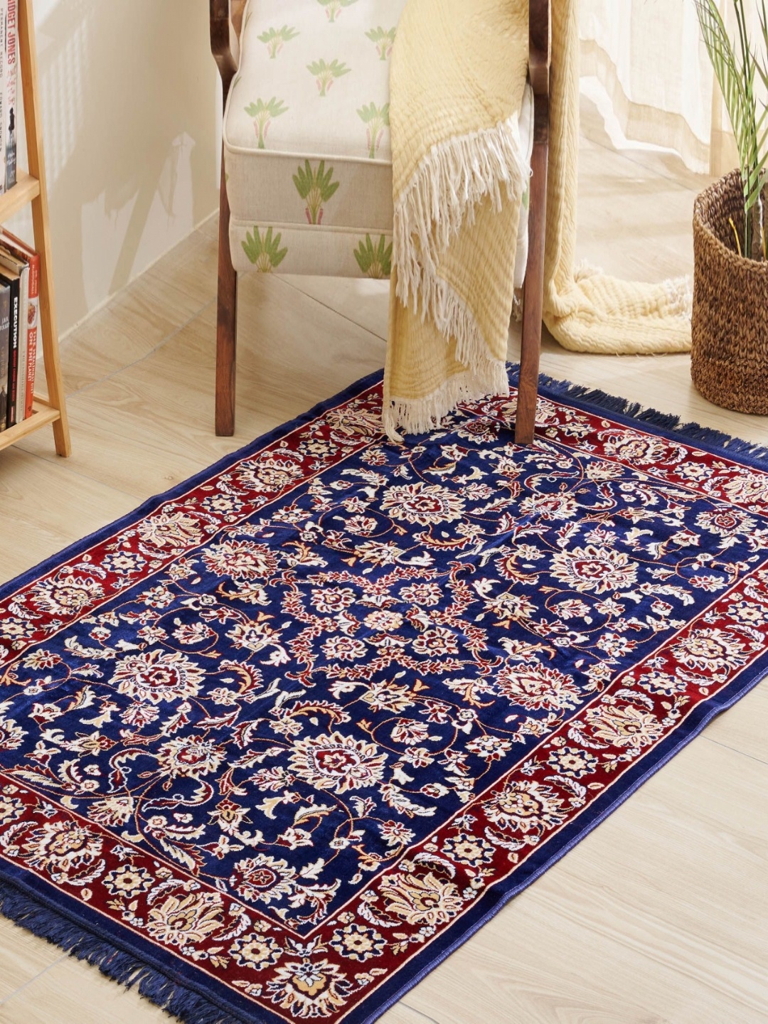 

Home Centre Corsica Esteem Blue & Maroon Floral Woven Carpet